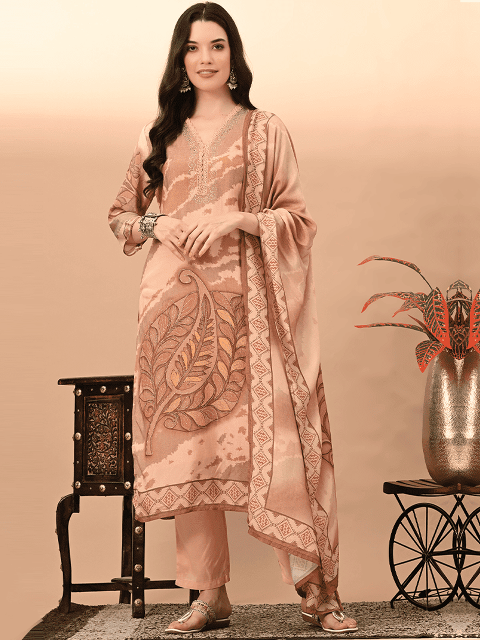 Faeezah Soft Nude Zarkan V Neck Suit Buy @ ₹2443