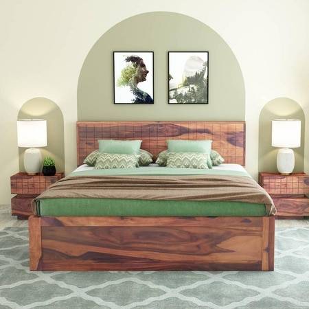 Esra Sheesham Wood Queen Size Bed Box Storage Provincial Teak Finish (60 x 78 inches)