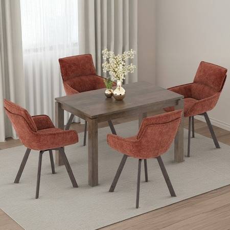 Atlas Solid Wood 4 Seater Dining Table With Set Of 4 Bren Swivel Dining Chair