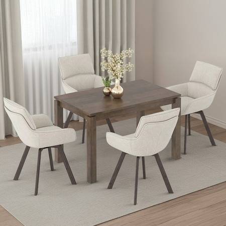 Atlas Solid Wood 4 Seater Dining Table With Set Of 4 Bren Swivel Dining Chair
