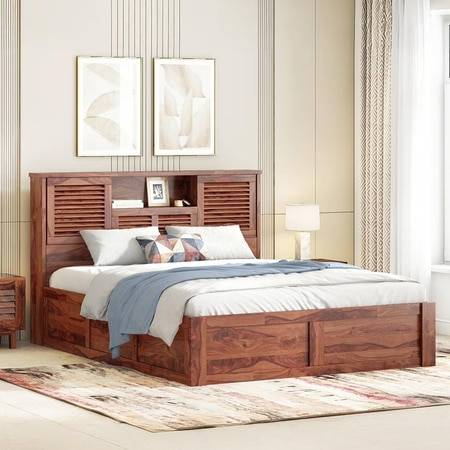 Cambry King Size Storage Box Storage Bed With Headboard Storage In Honey Finish