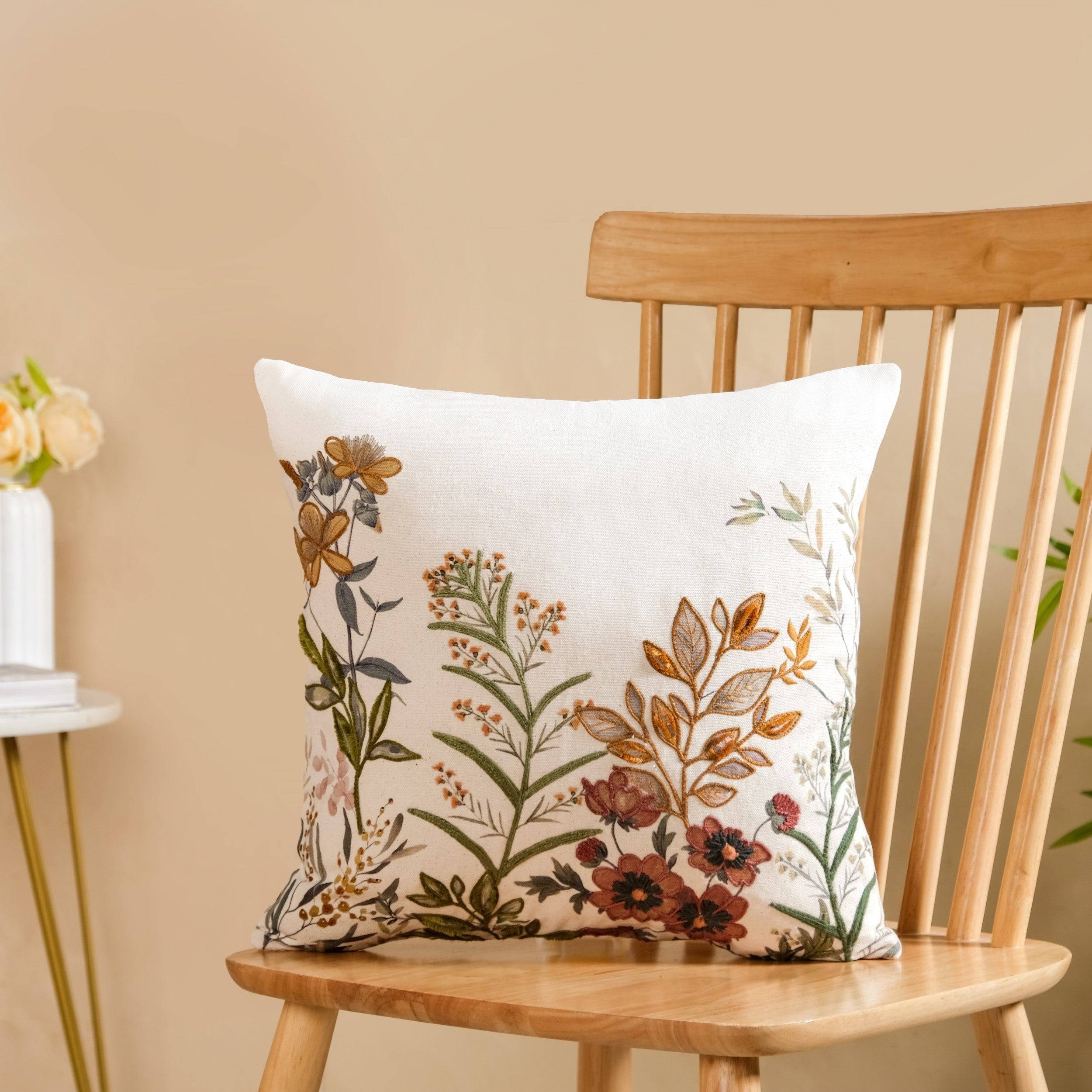 Garden Bloom Embroidered Cushion Cover 40x40cm
