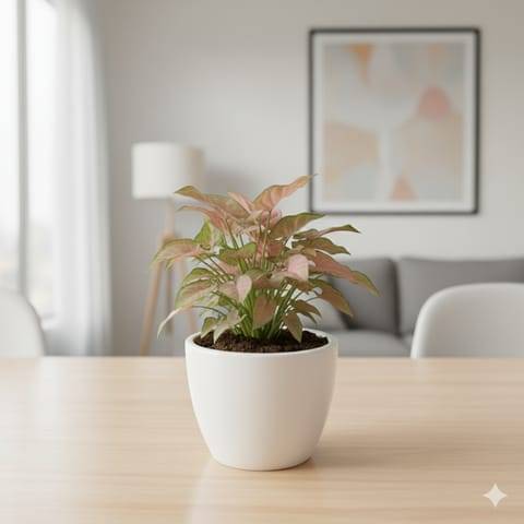 Syngonium Pink in 4 Inch White Ceramic Pot