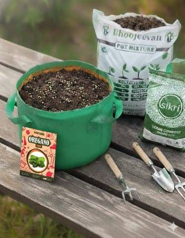 Oregano  Essential Grow Kit - 18 X 9 Inch KIVO Grow Bag + 10Kg Potting Mix + 5 Kg Vermicompost (Brands may vary)
