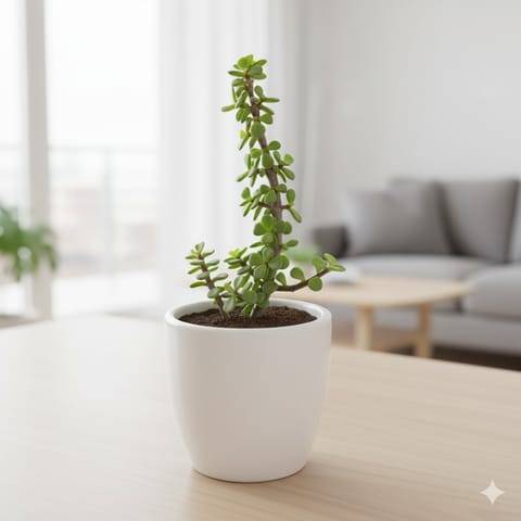 Gift Ready - Jade in 4 Inch Classy White Cup Ceramic Pot Wrapped in Lovely Gift Bag For Your Loved Ones
