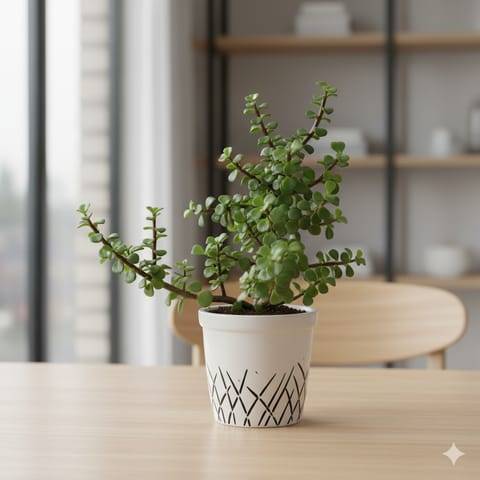 Jade in 4 Inch White Designer Ceramic Pot (design may vary)