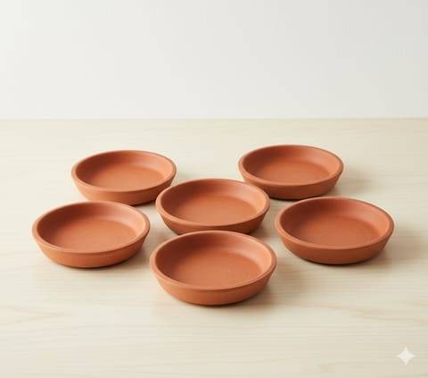 Set of 06 - 4 inch Aranya Maati Tray - Earthy Tone & Artisan Texture