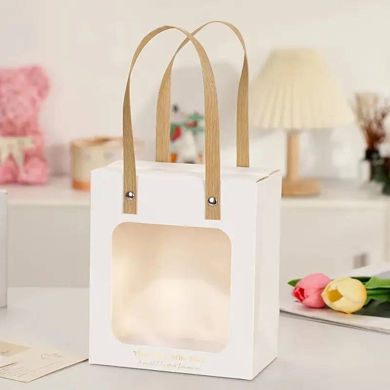 Pack of 10| Portable Paper Gift Bag with Transparent Window (White) | 3 Sizes Available Buy @ ₹699