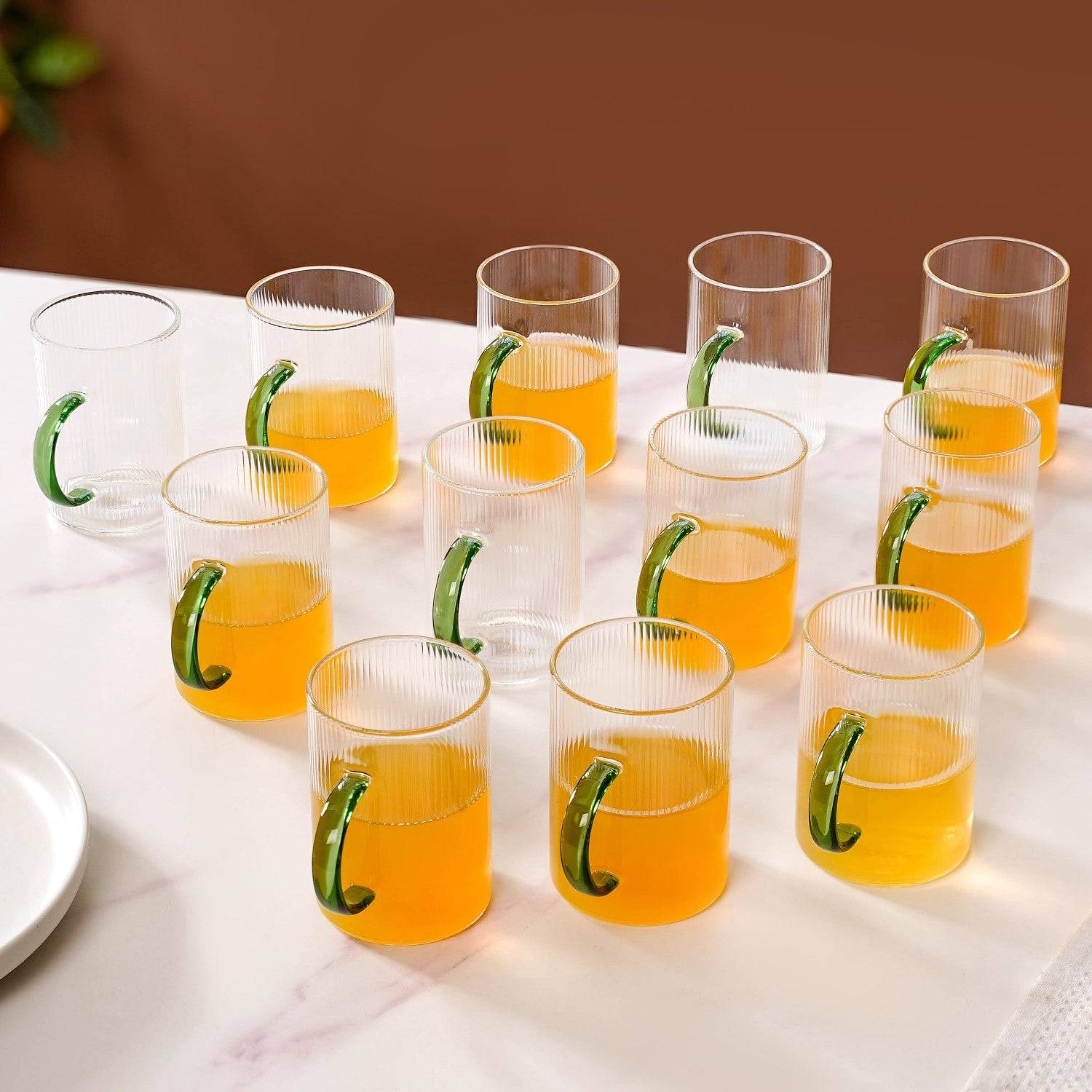 Set Of 12 Glass Tea Cups With Green Handle 200ml buy only at ₹1450