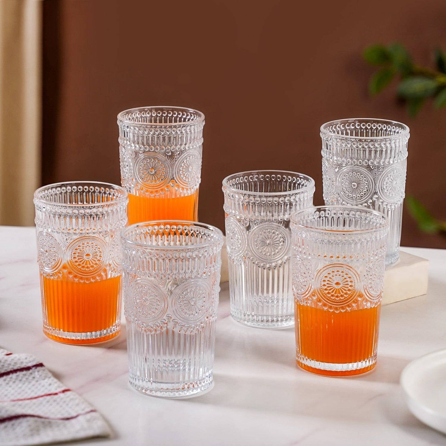 Embossed Tall Water Glass Set of 6 350ml buy only at ₹870