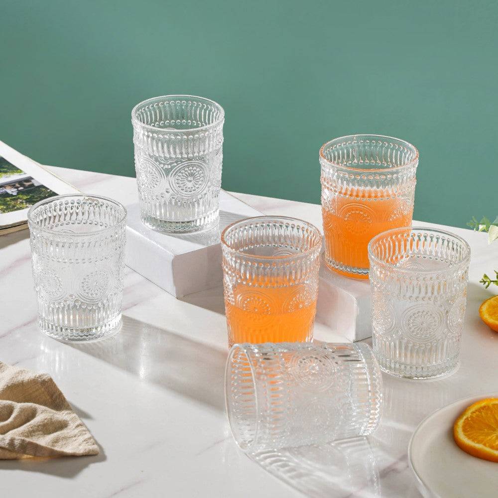 Embossed Water Glass Set of 6 250ml