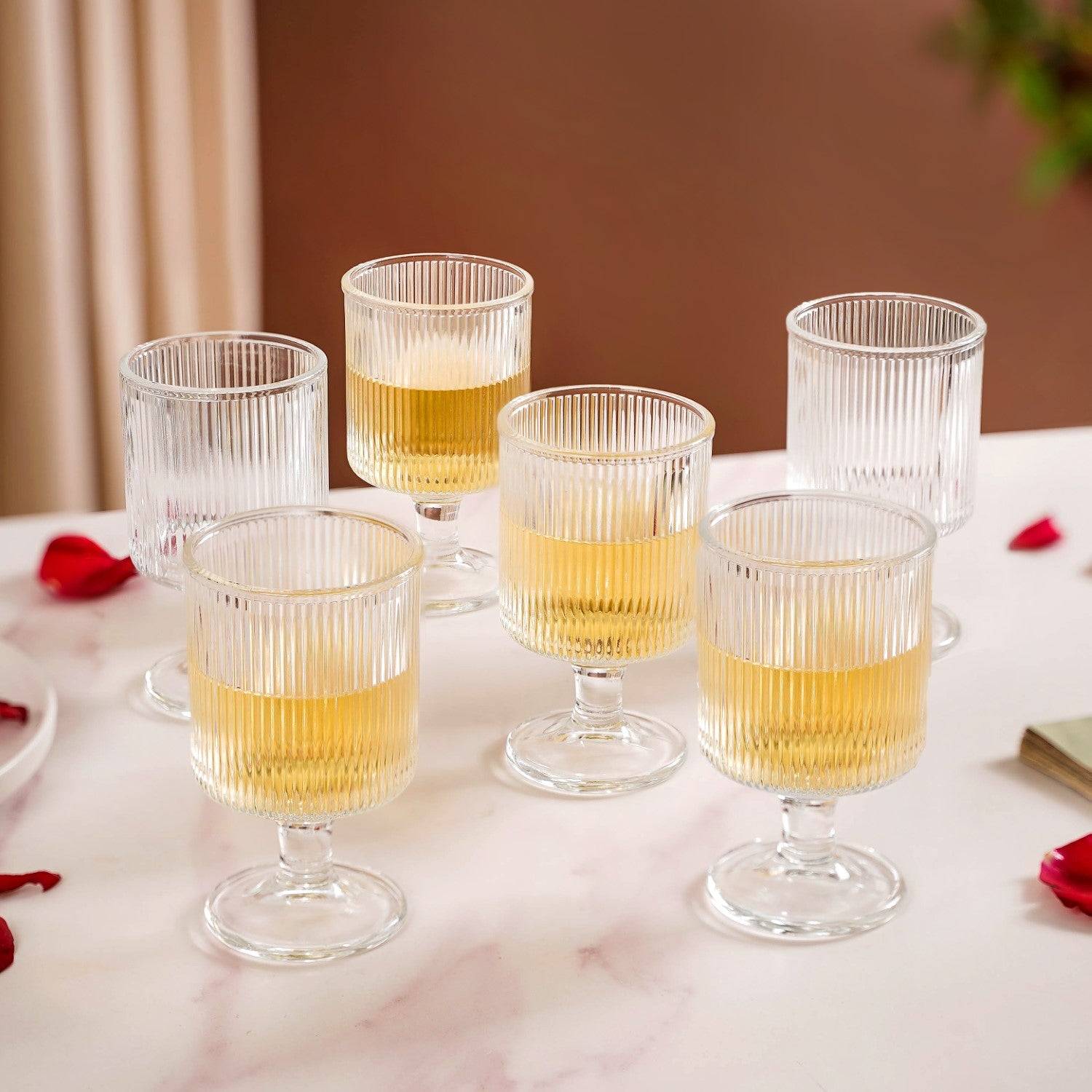 Fluted Transparent Stemmed Goblet Set Of 6 225ml buy only at ₹990
