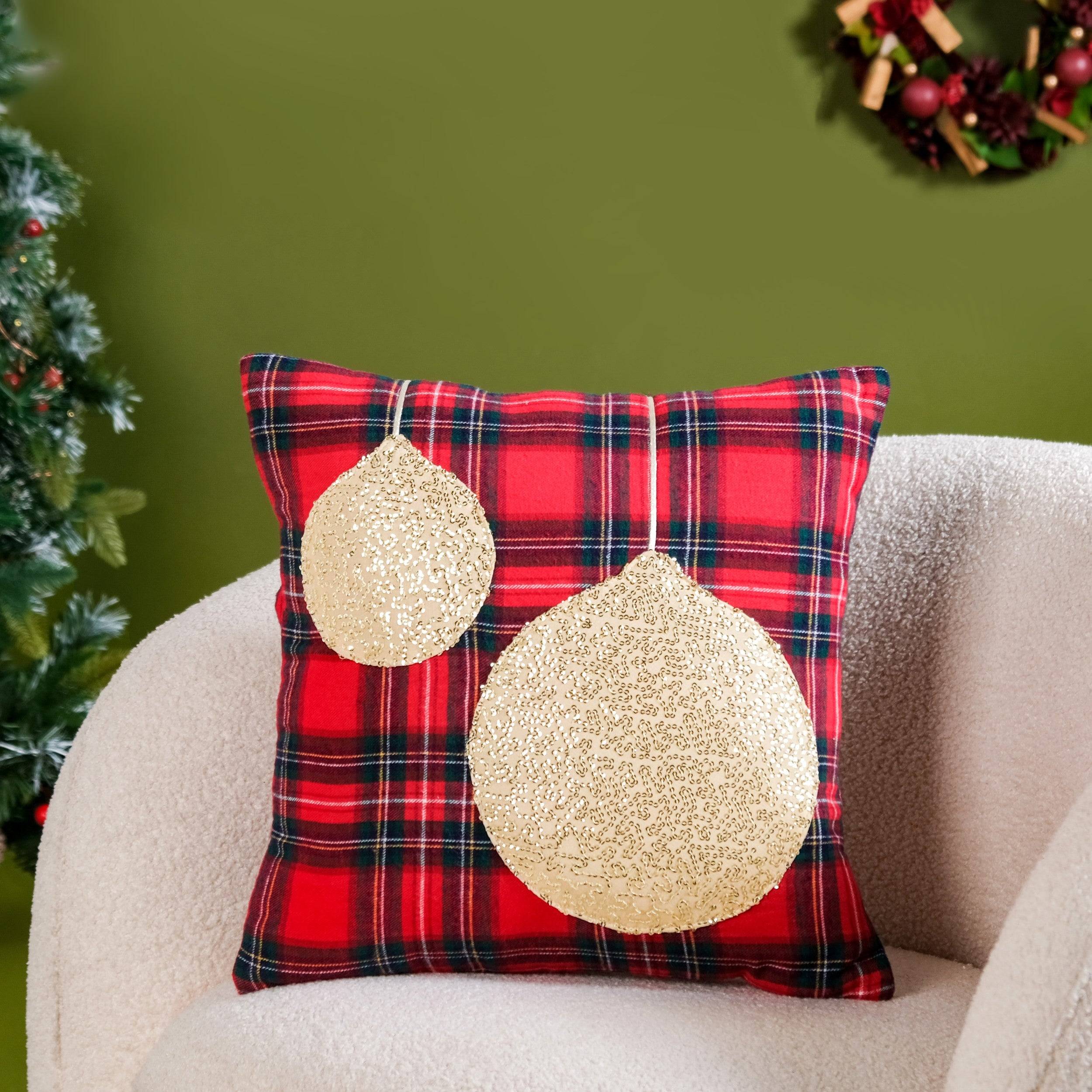 Gold Baubbles Plaid Cushion Cover 40x40cm