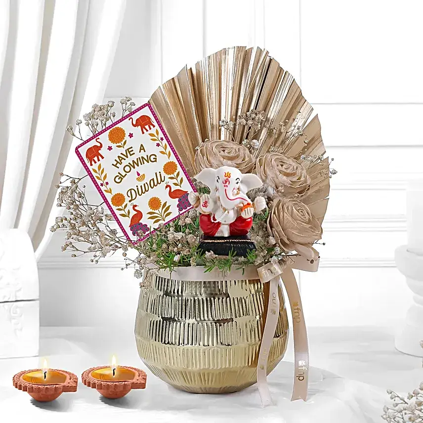 Golden Diwali Floral Arrangement