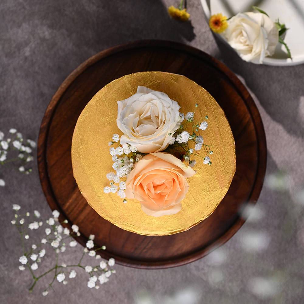 Golden Floral Wedding Cake
