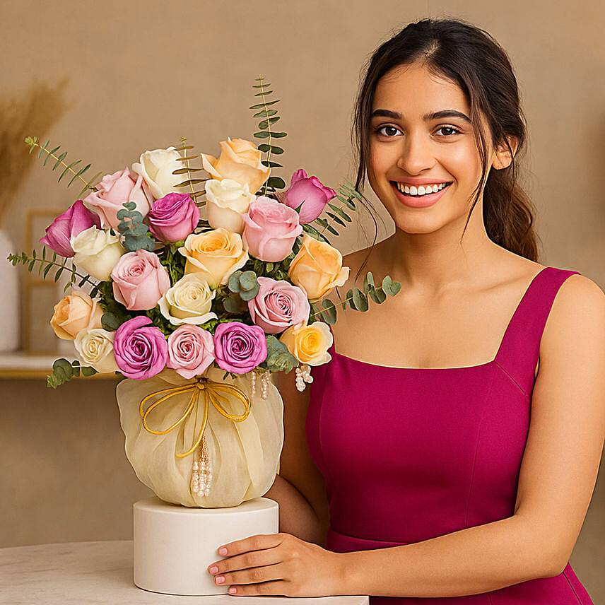 Golden Organza Rose Bloom Potli