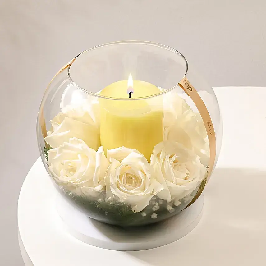 Graceful Lemongrass Candle N White Roses