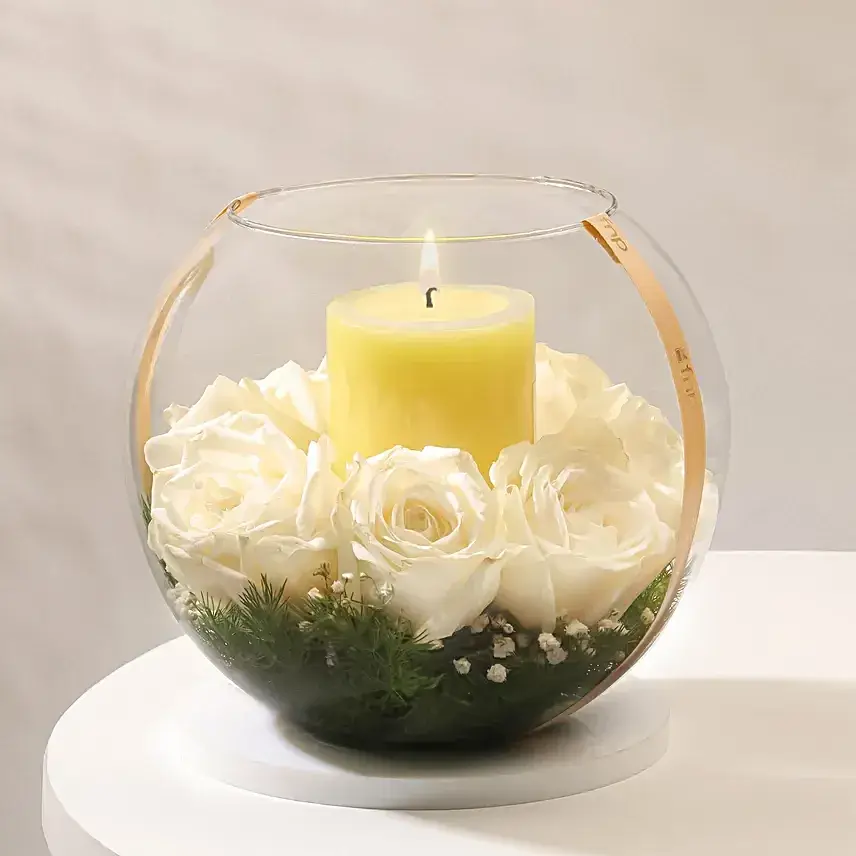 Graceful Lemongrass Candle N White Roses