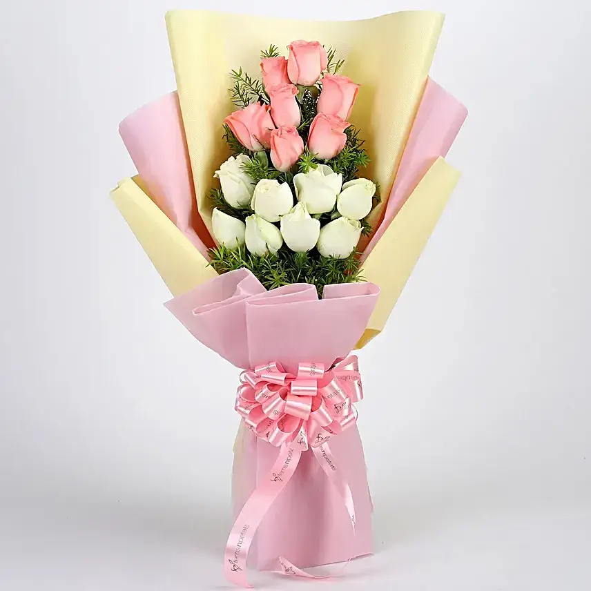 Graceful Pink & White Roses Bouquet