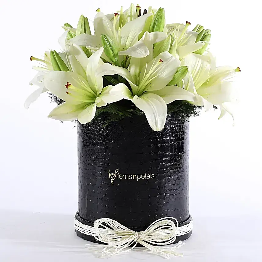 White Asiatic Lilies In FNP Signature Box