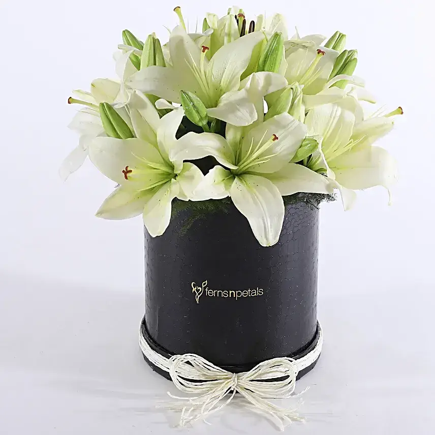 White Asiatic Lilies In FNP Signature Box