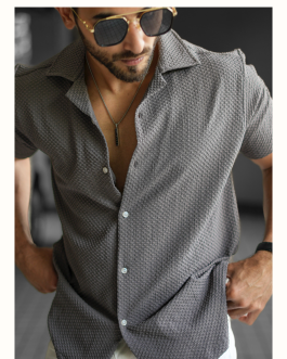 Men’s Textured Half Sleeve Gray Shirt