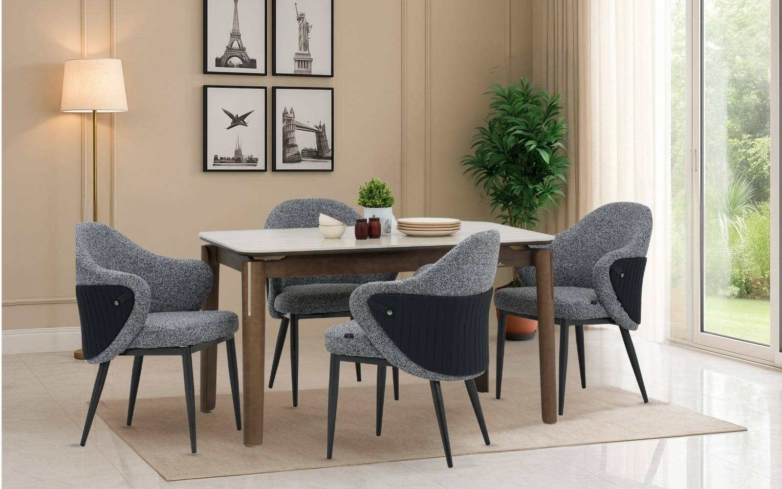 Royaloak Muar Malaysian Sintered Top 4 Seater Dining Table & Royaloak Seattle American Dining Chair Set