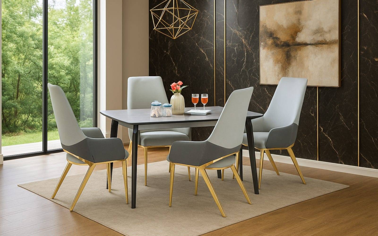 Royaloak Penang Malaysian Sintered Top Dining Table & Royaloak Zurich Italian Dining Chair Four Seater Set