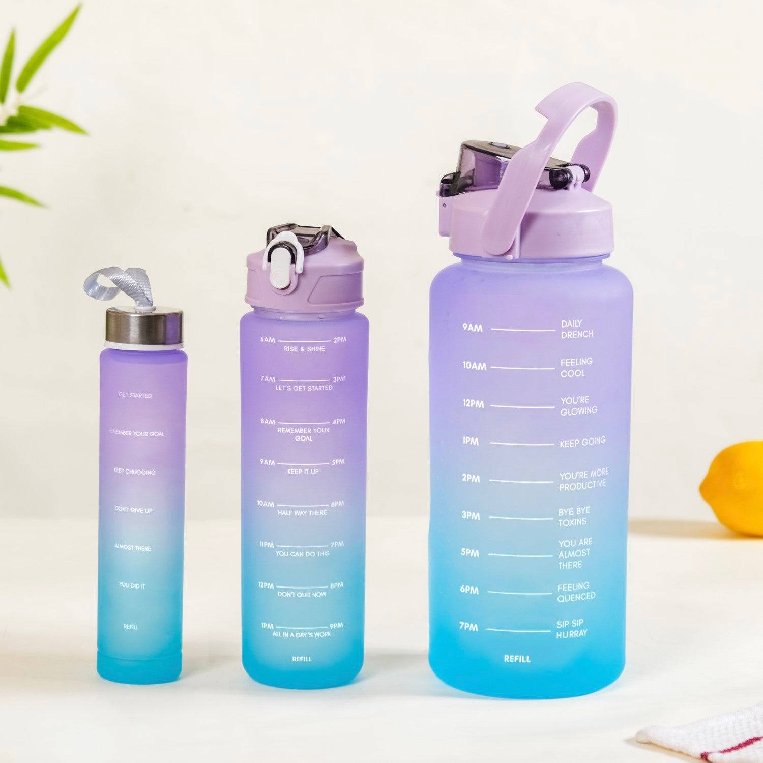 Gym Motivational Water Bottle Set Of 3 Lavender Blue buy only at ₹790