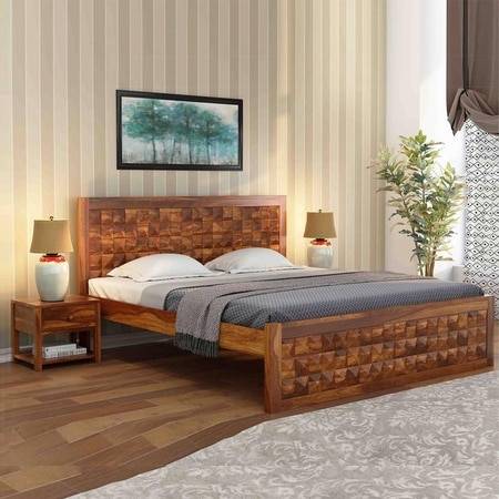 Keaton Sheesham Wood Queen Size Bed Non Storage Honey OakOak Finish (60 x 78 inches)