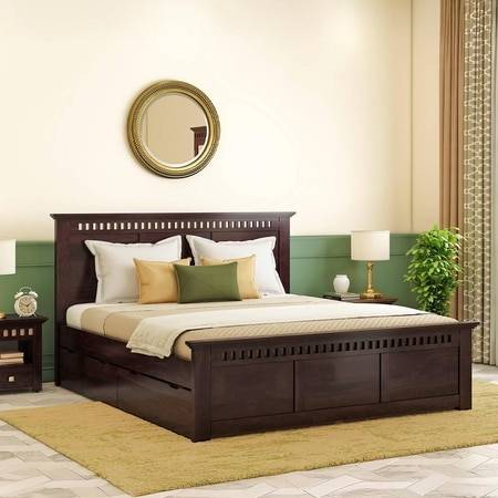 Fidora Solid Wood Queen Size Drawer Storage Bed In Mahogany Finish