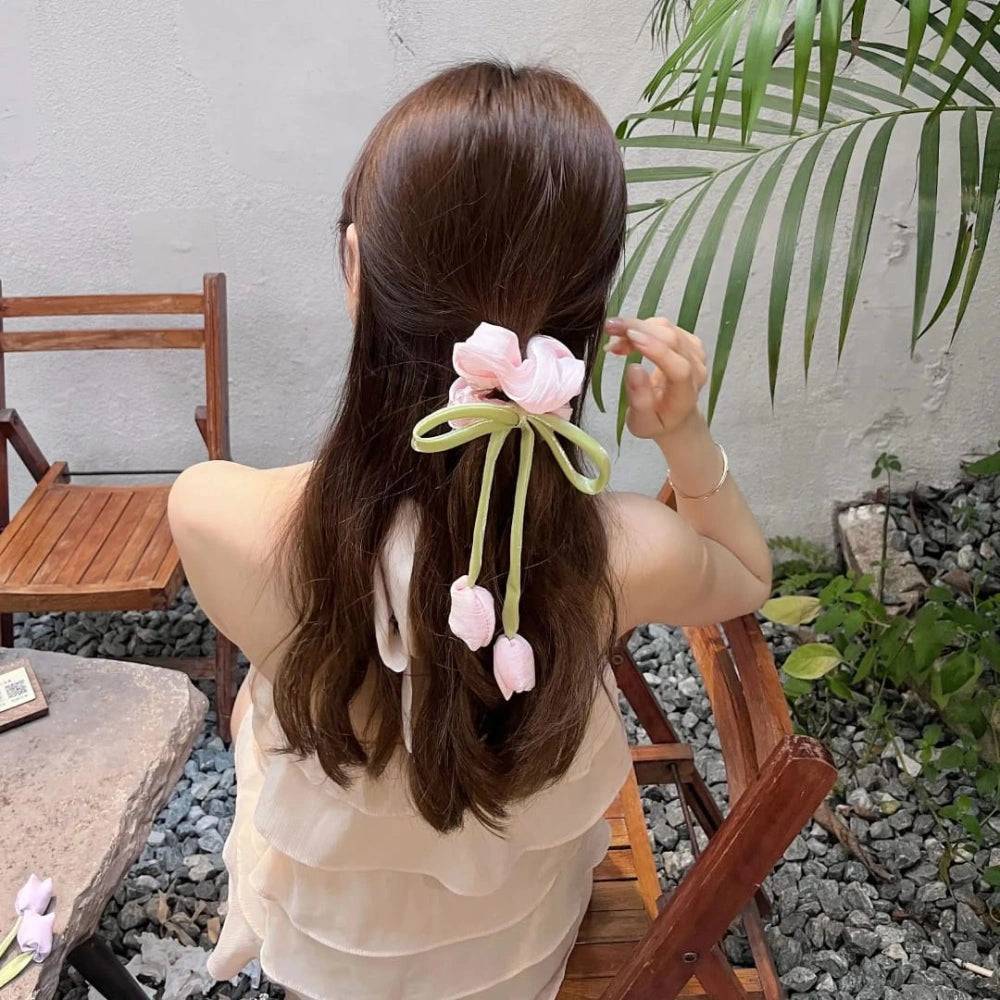 Lovely Tulip Fluffy Scrunchie - Organza