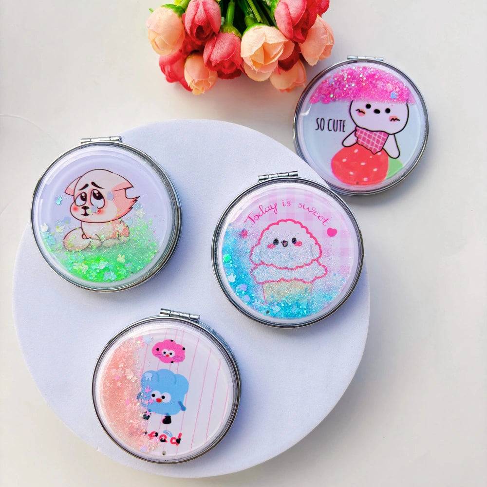 Round Glitter Foldable Packet Mirror - Assorted (Pack Of 1)