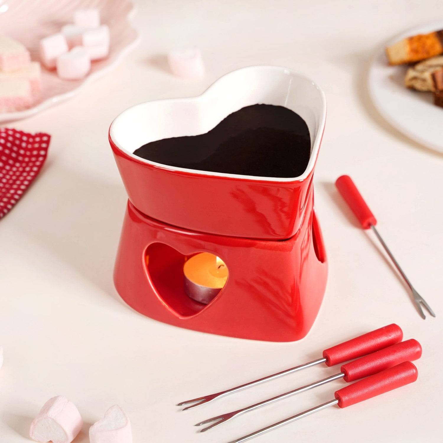 Heart Shaped Fondue Set Red buy only at ₹1350
