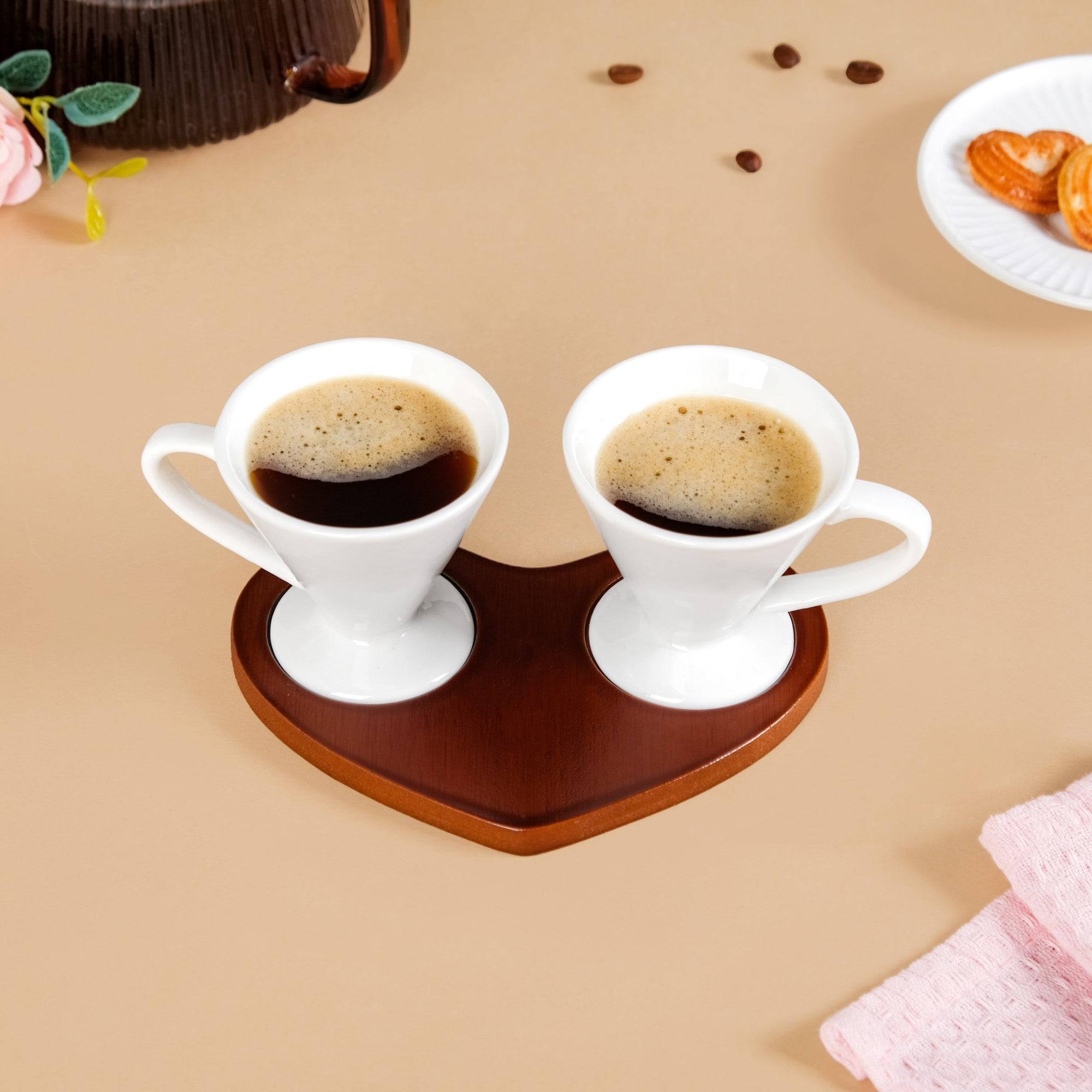 Heart Wooden Tray With 2 Cups 100ml buy only at ₹790