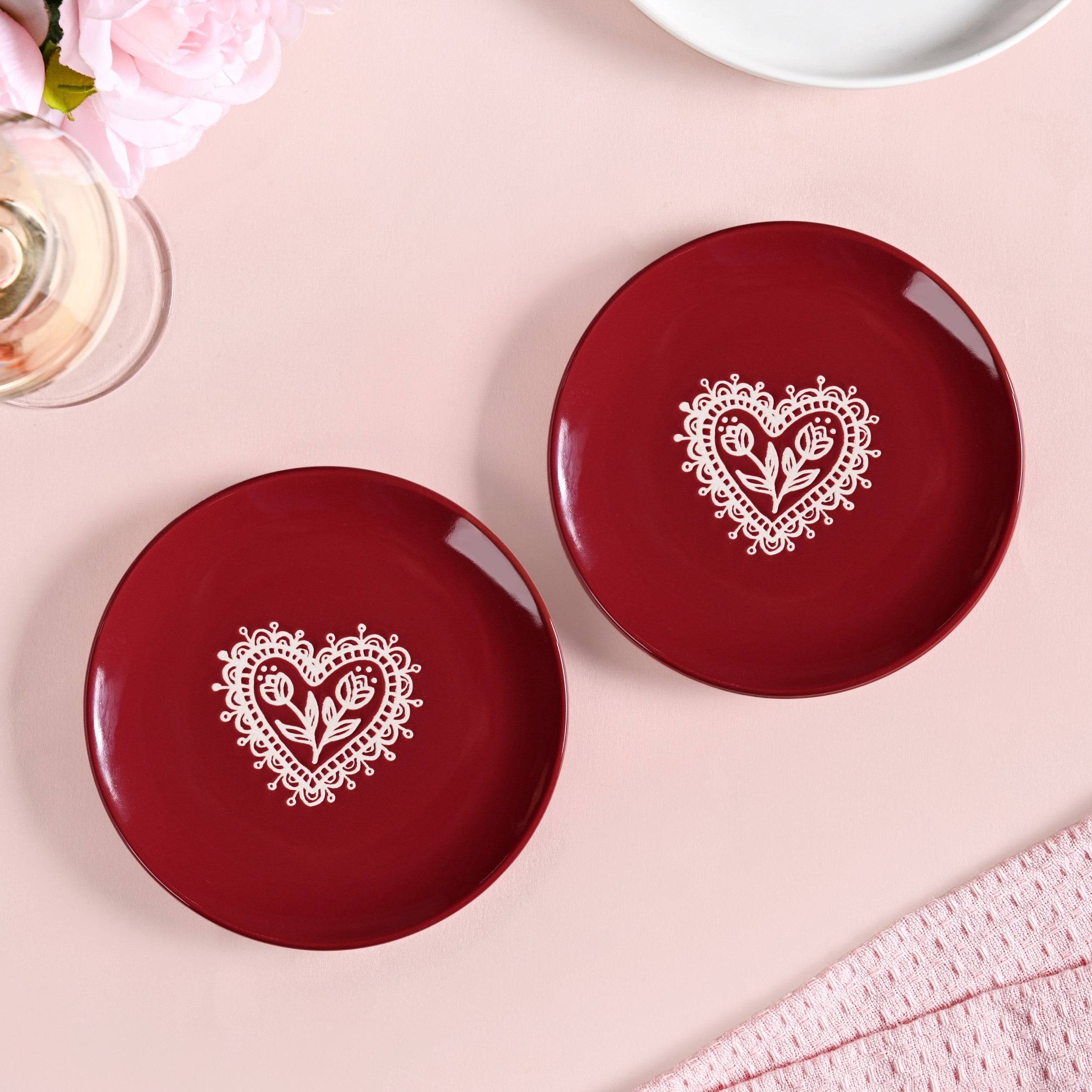 Hearty Ceramic Dessert Plate Red Set Of 2 15cm buy only at ₹555