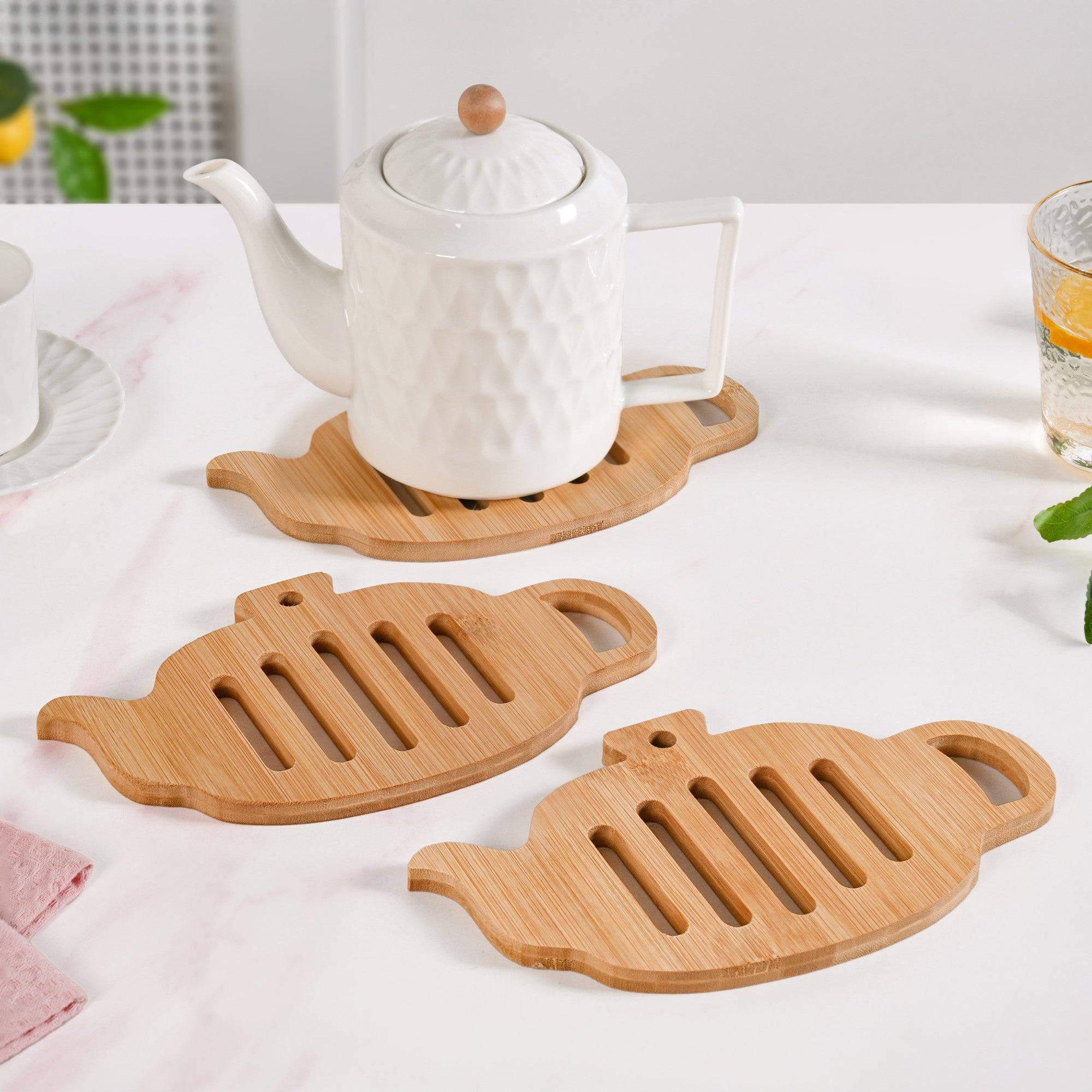 Teapot Trivet With Heat Resistant Bamboo Set Of 3 buy only at ₹725