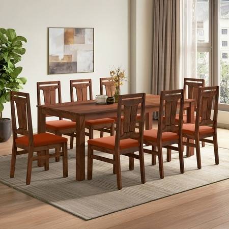 Arlo Teak Wood 8 Seater Size Dining Table Finish - Teak with Tessa Dining Chairs Set