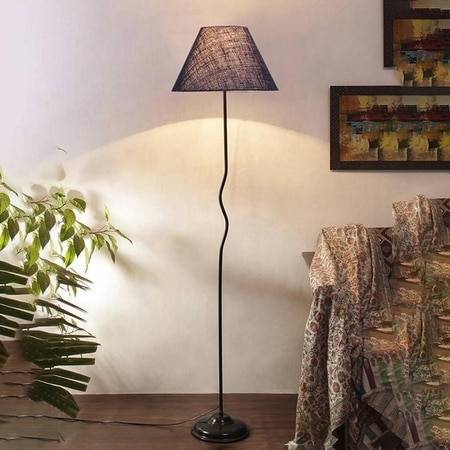 Siobhan Blue Jute shade with Iron floor lamp