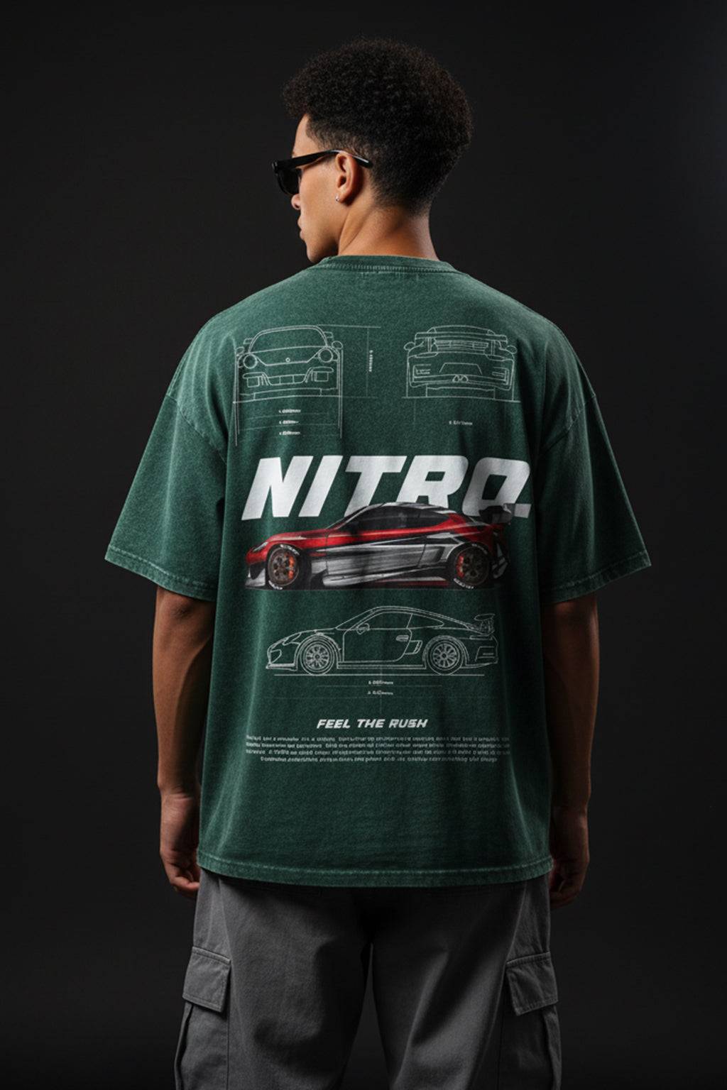 NITRO Oversized Acid Washed Graphic Back Printed Exclusive T-shirt