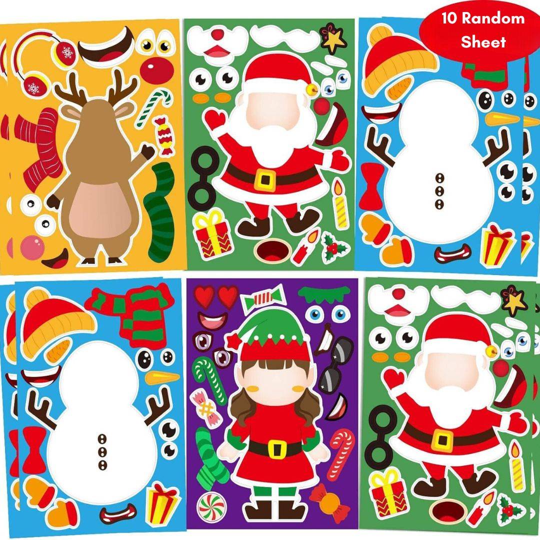 12 Random Sheets DIY Christmas Stickers – Make-a-Face Holiday Craft for Kids Buy @ ₹129