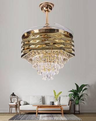 Regal Gold Retractable Ceiling Fan + Chandelier Light (with Remote Control)