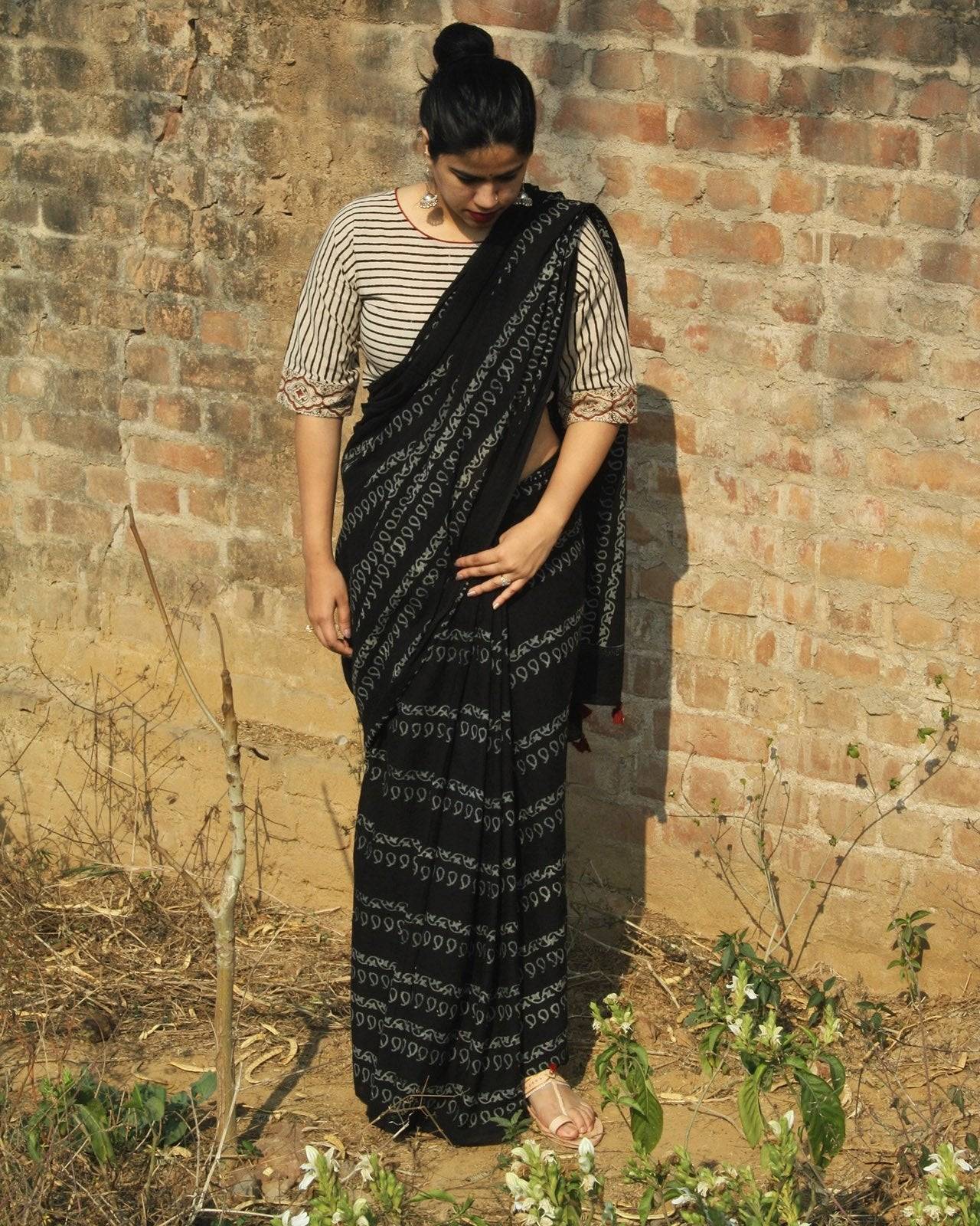 Black Belle Handblockprinted Cotton Saree
