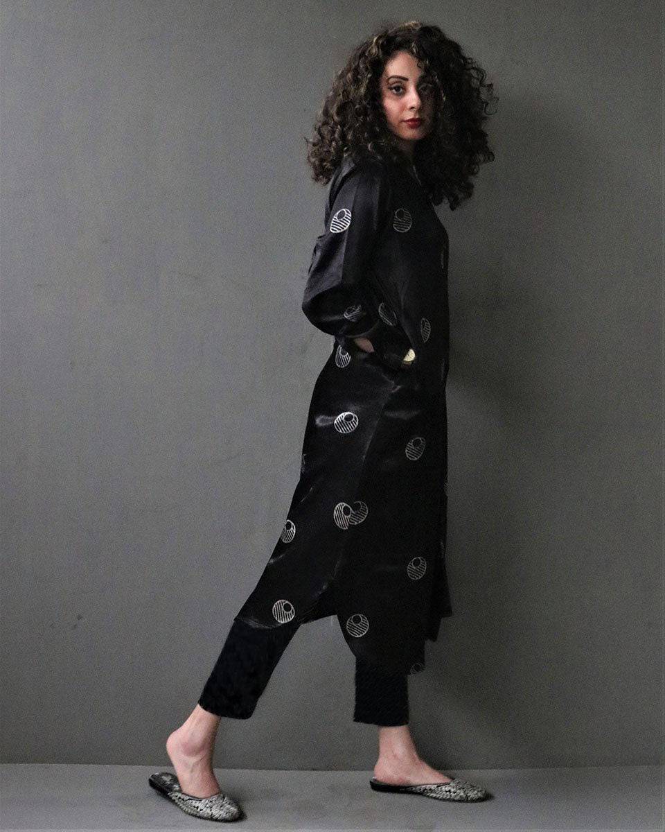 Mahrosh Block printed Mashru Silk Kurta Set