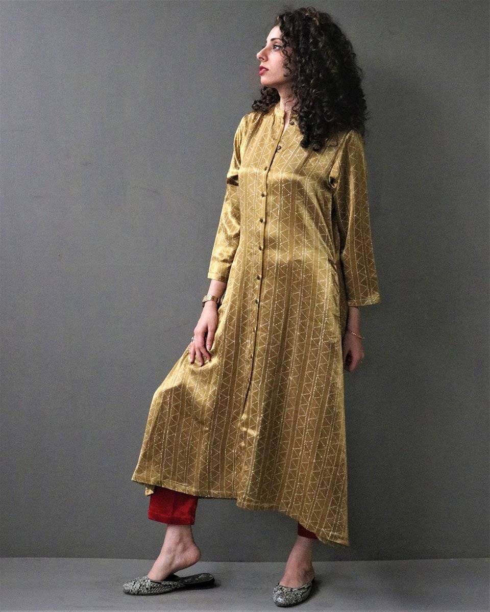 Sunspill Handprinted Mashru Silk Kurta Set