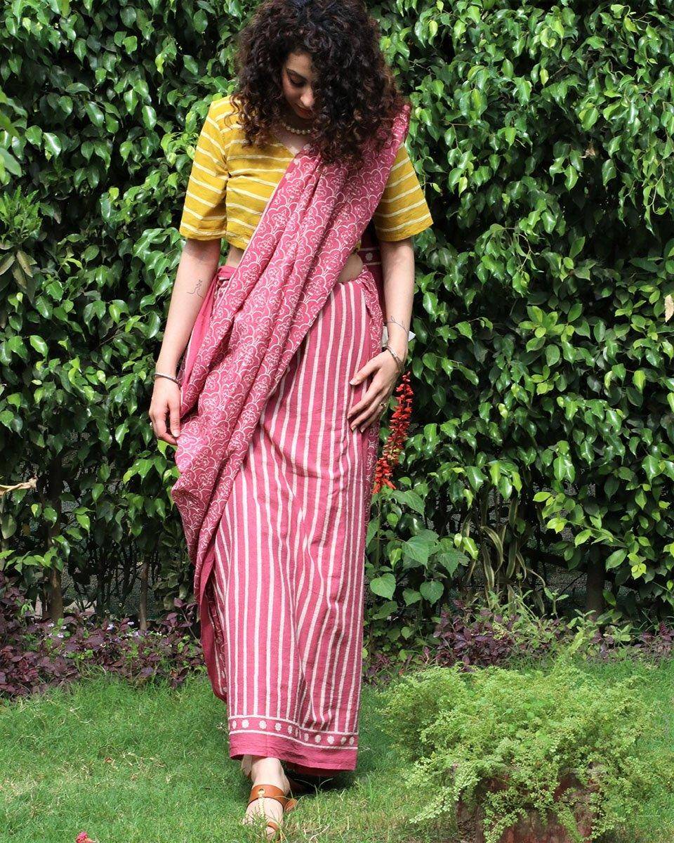 Pink Charm Hand Blockprinted Cotton Saree