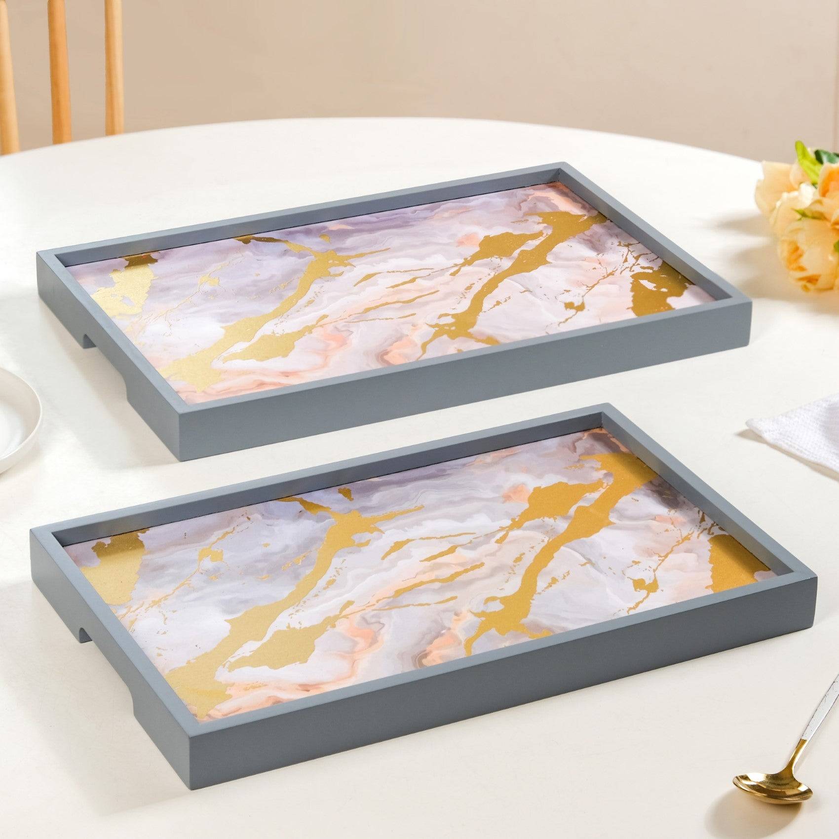 Sky Art Tray Set Of 2 With Matte Gold Foil