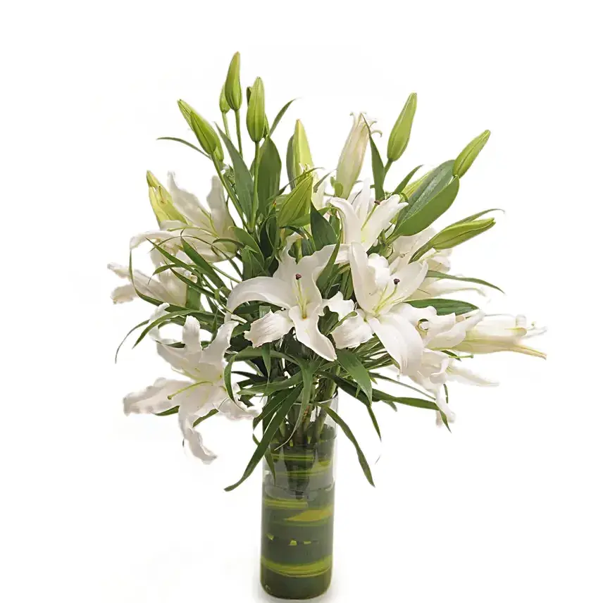 Oriental Lilies Glass Vase Arrangement