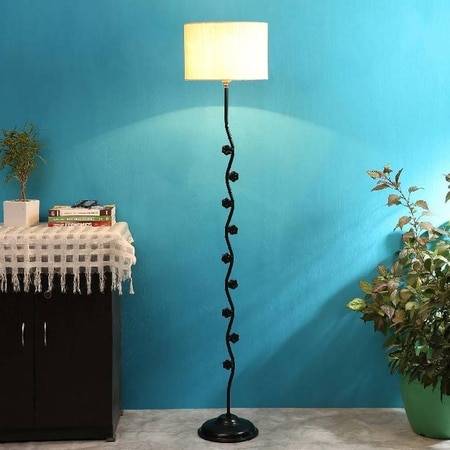 Karma Off White Fabric Floor Lamp with Black Iron Base