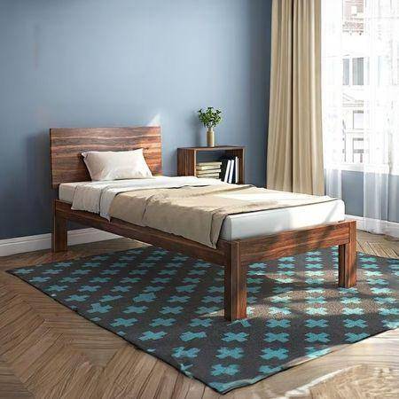 Boston Solid Wood Single Size Bed In Teak Finish
